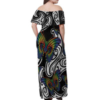 Aotearoa Takatapui Pride Off Shoulder Maxi Dress Rainbow Butterfly - Free To Love