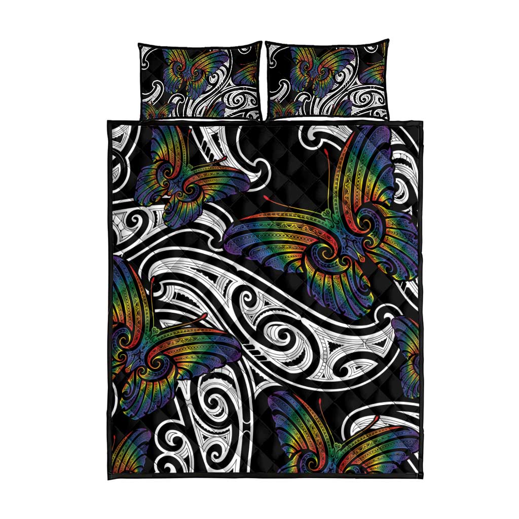 Aotearoa Takatapui Pride Quilt Bed Set Rainbow Butterfly - Free To Love