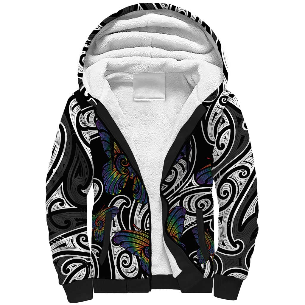 Aotearoa Takatapui Pride Sherpa Hoodie Rainbow Butterfly - Free To Love