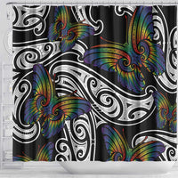 Aotearoa Takatapui Pride Shower Curtain Rainbow Butterfly - Free To Love LT7 - Polynesian Pride