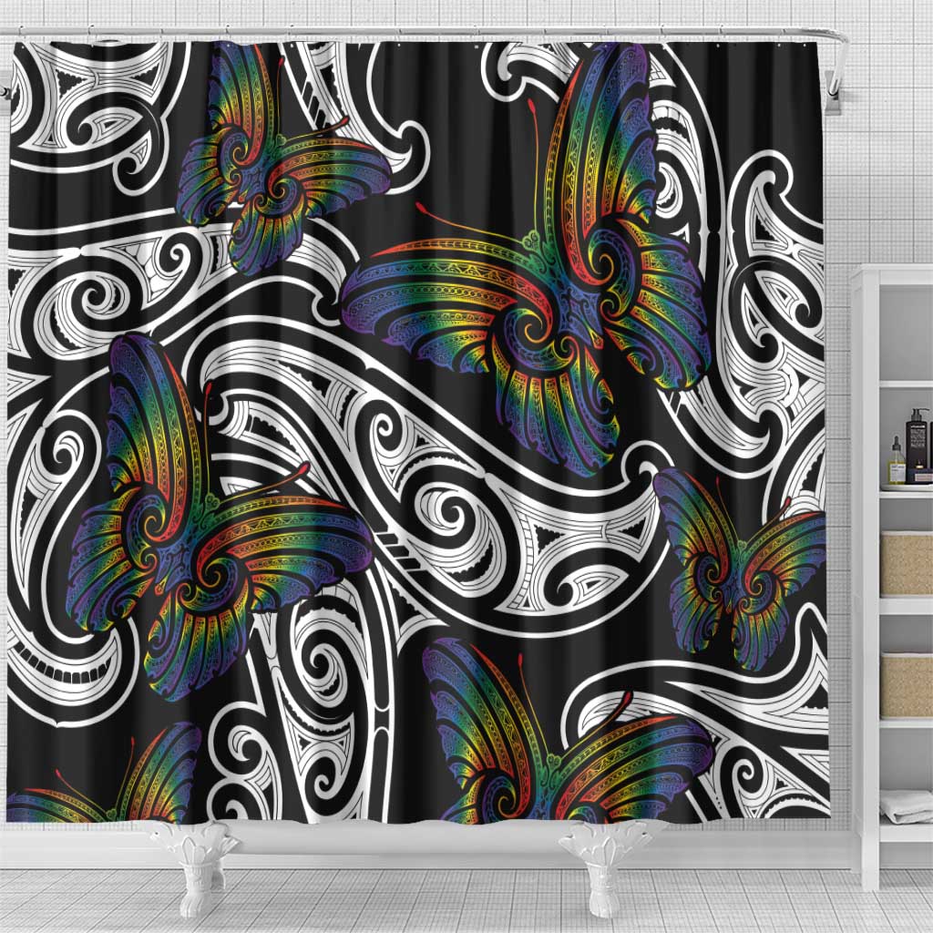 Aotearoa Takatapui Pride Shower Curtain Rainbow Butterfly - Free To Love LT7 - Polynesian Pride