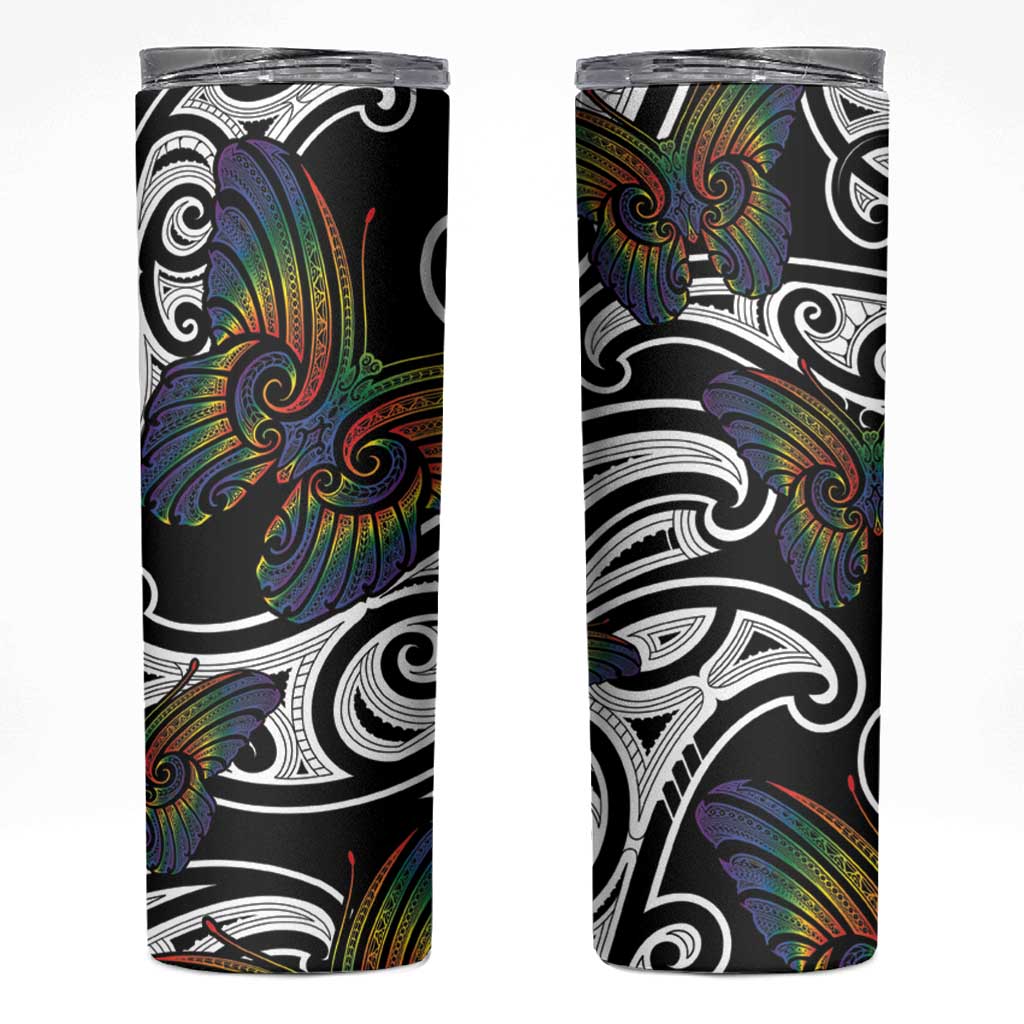 Aotearoa Takatapui Pride Skinny Tumbler Rainbow Butterfly - Free To Love