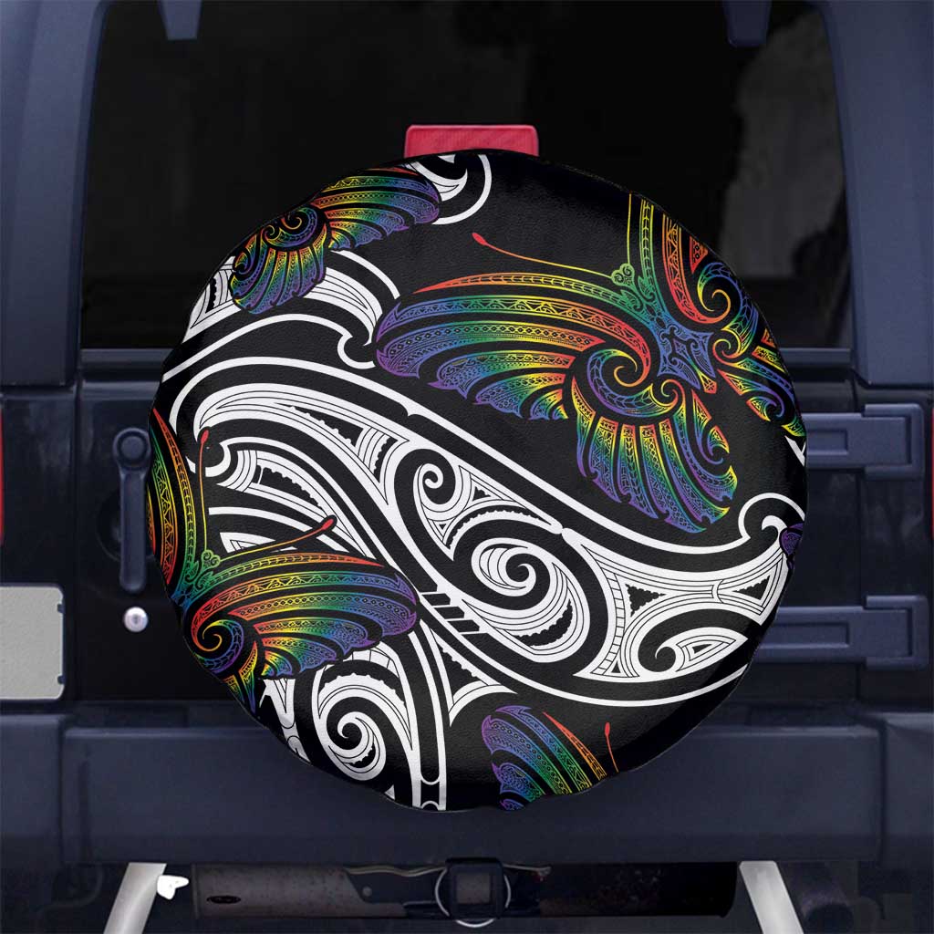 Aotearoa Takatapui Pride Spare Tire Cover Rainbow Butterfly - Free To Love LT7 No hole Black - Polynesian Pride
