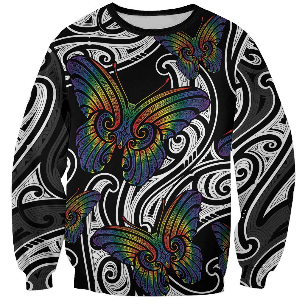Aotearoa Takatapui Pride Sweatshirt Rainbow Butterfly - Free To Love