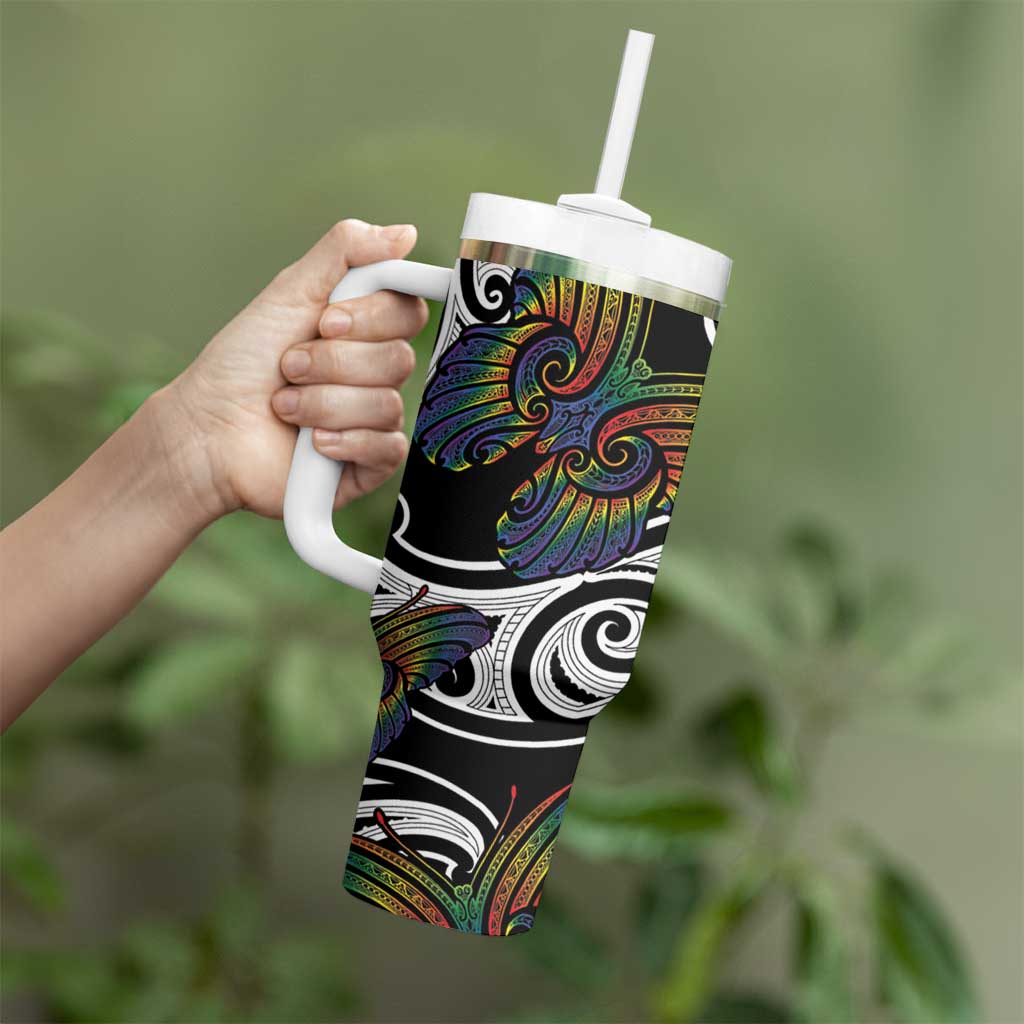 Aotearoa Takatapui Pride Tumbler With Handle Rainbow Butterfly - Free To Love