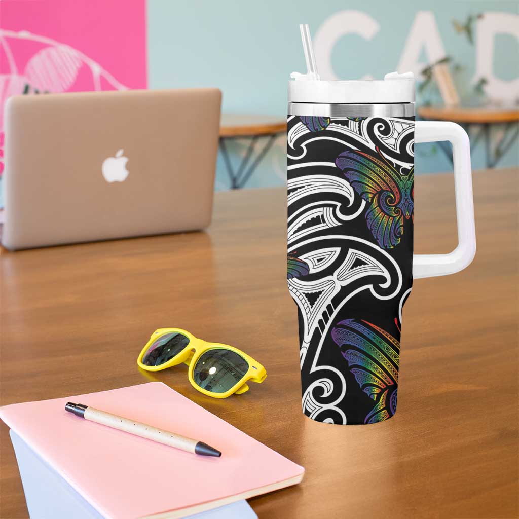 Aotearoa Takatapui Pride Tumbler With Handle Rainbow Butterfly - Free To Love