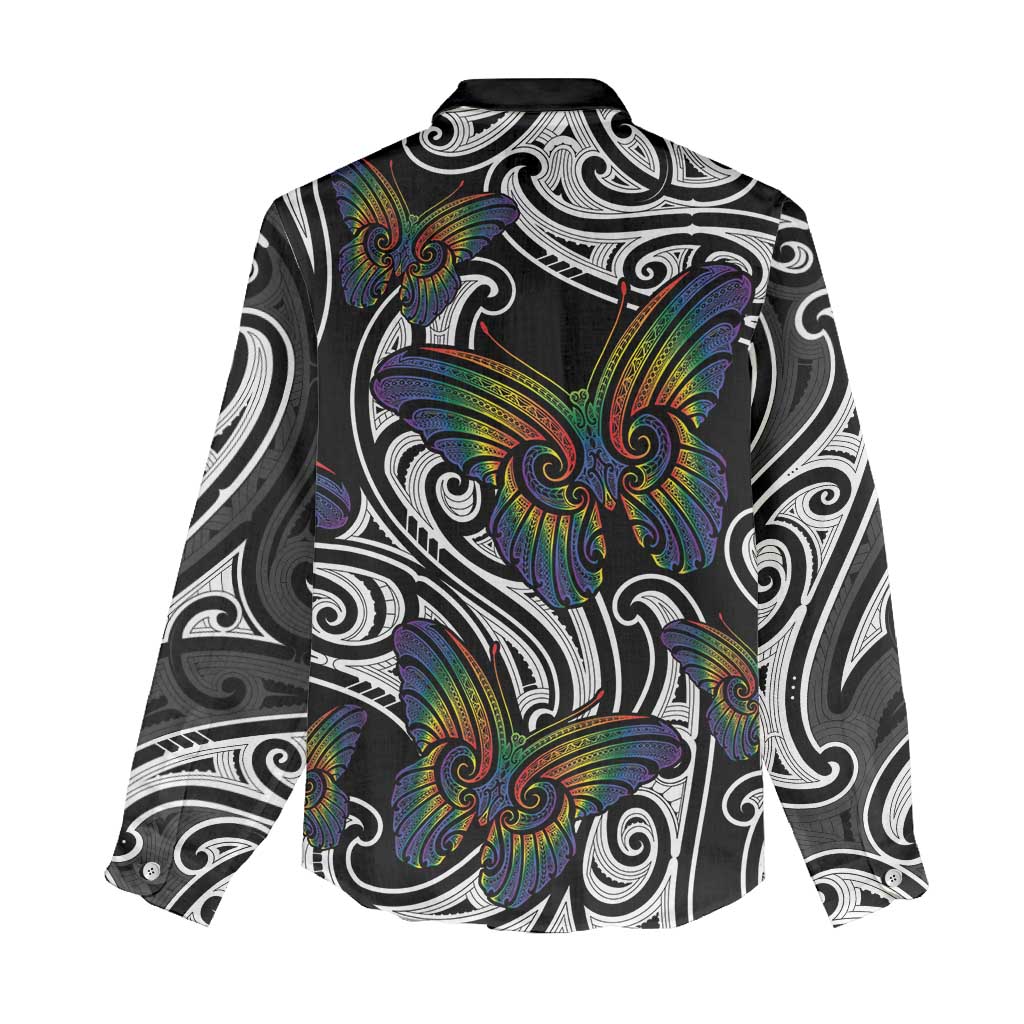 Aotearoa Takatapui Pride Women Casual Shirt Rainbow Butterfly - Free To Love