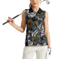Aotearoa Takatapui Pride Women Sleeveless Polo Shirt Rainbow Butterfly - Free To Love