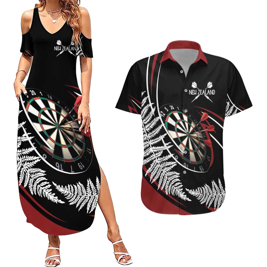 New Zealand Darts Personalised Couples Matching Summer Maxi Dress and Hawaiian Shirt Silver Fern Dynamic