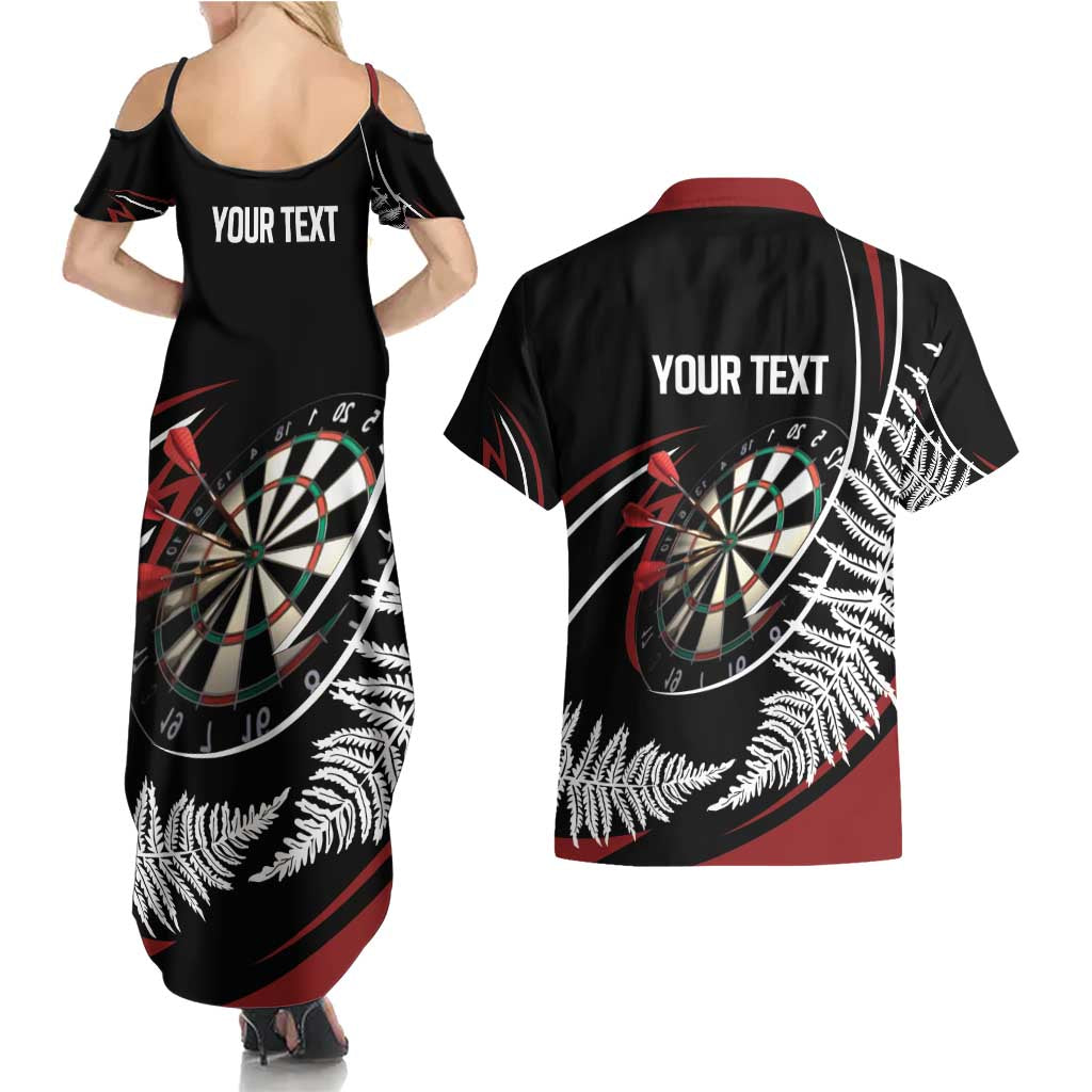 New Zealand Darts Personalised Couples Matching Summer Maxi Dress and Hawaiian Shirt Silver Fern Dynamic