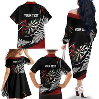 New Zealand Darts Personalised Family Matching Off The Shoulder Long Sleeve Dress and Hawaiian Shirt Silver Fern Dynamic