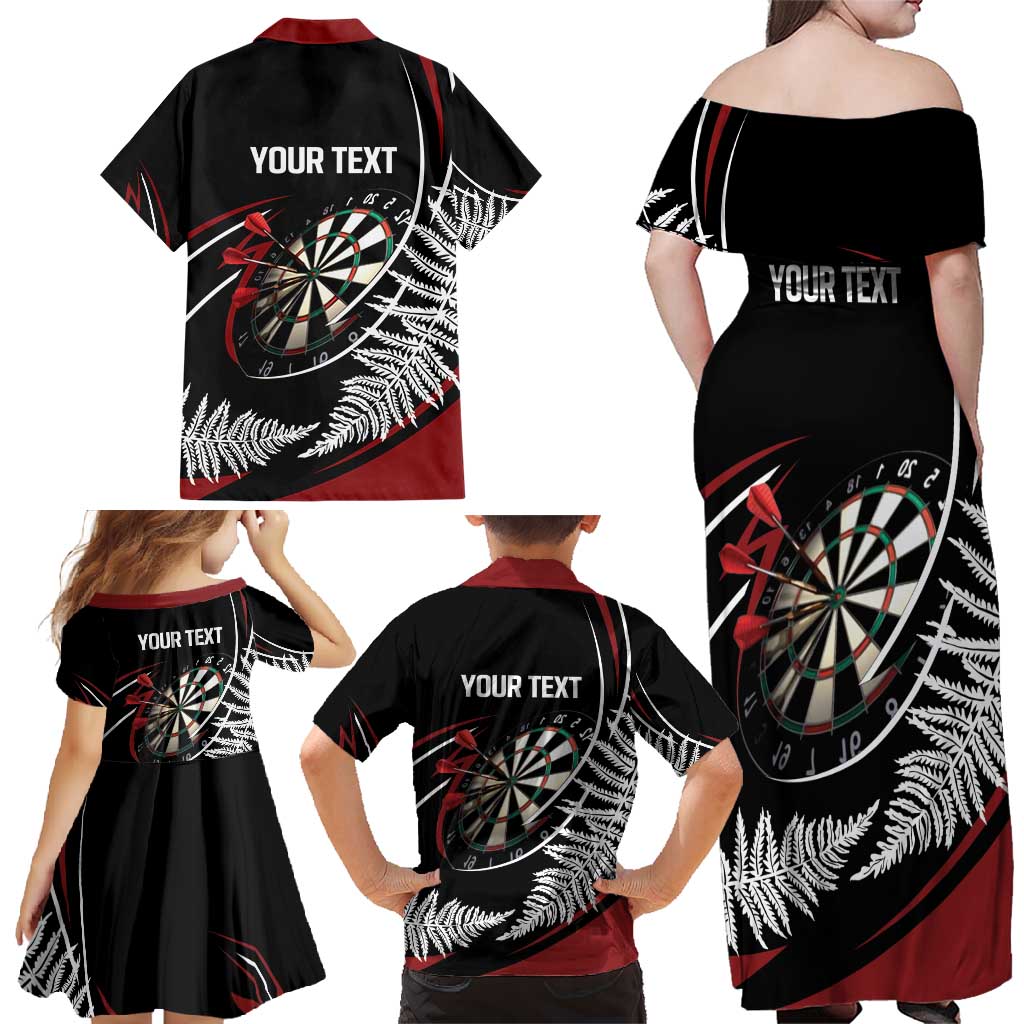 New Zealand Darts Personalised Family Matching Off Shoulder Maxi Dress and Hawaiian Shirt Silver Fern Dynamic