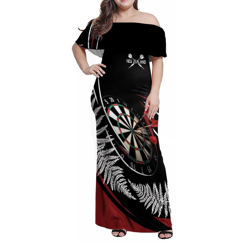 New Zealand Darts Personalised Family Matching Off Shoulder Maxi Dress and Hawaiian Shirt Silver Fern Dynamic