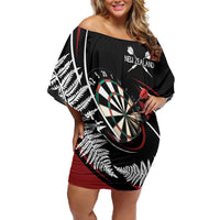 New Zealand Darts Personalised Family Matching Off Shoulder Short Dress and Hawaiian Shirt Silver Fern Dynamic