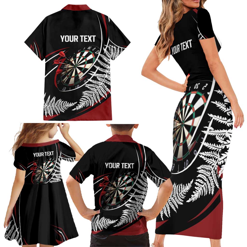New Zealand Darts Personalised Family Matching Short Sleeve Bodycon Dress and Hawaiian Shirt Silver Fern Dynamic