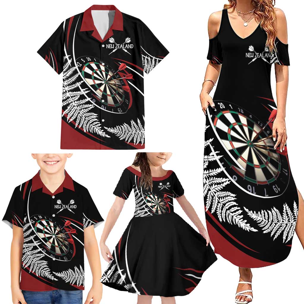 New Zealand Darts Personalised Family Matching Summer Maxi Dress and Hawaiian Shirt Silver Fern Dynamic