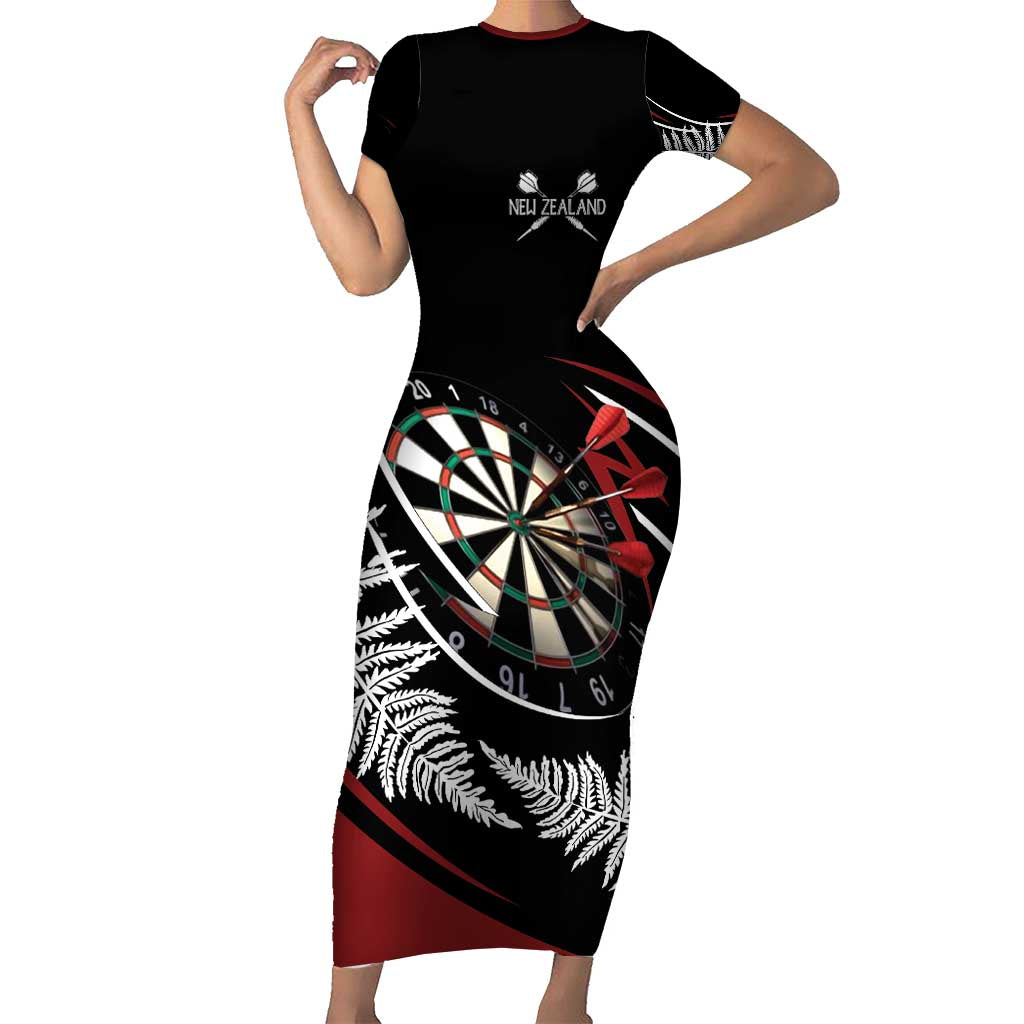New Zealand Darts Personalised Short Sleeve Bodycon Dress Silver Fern Dynamic