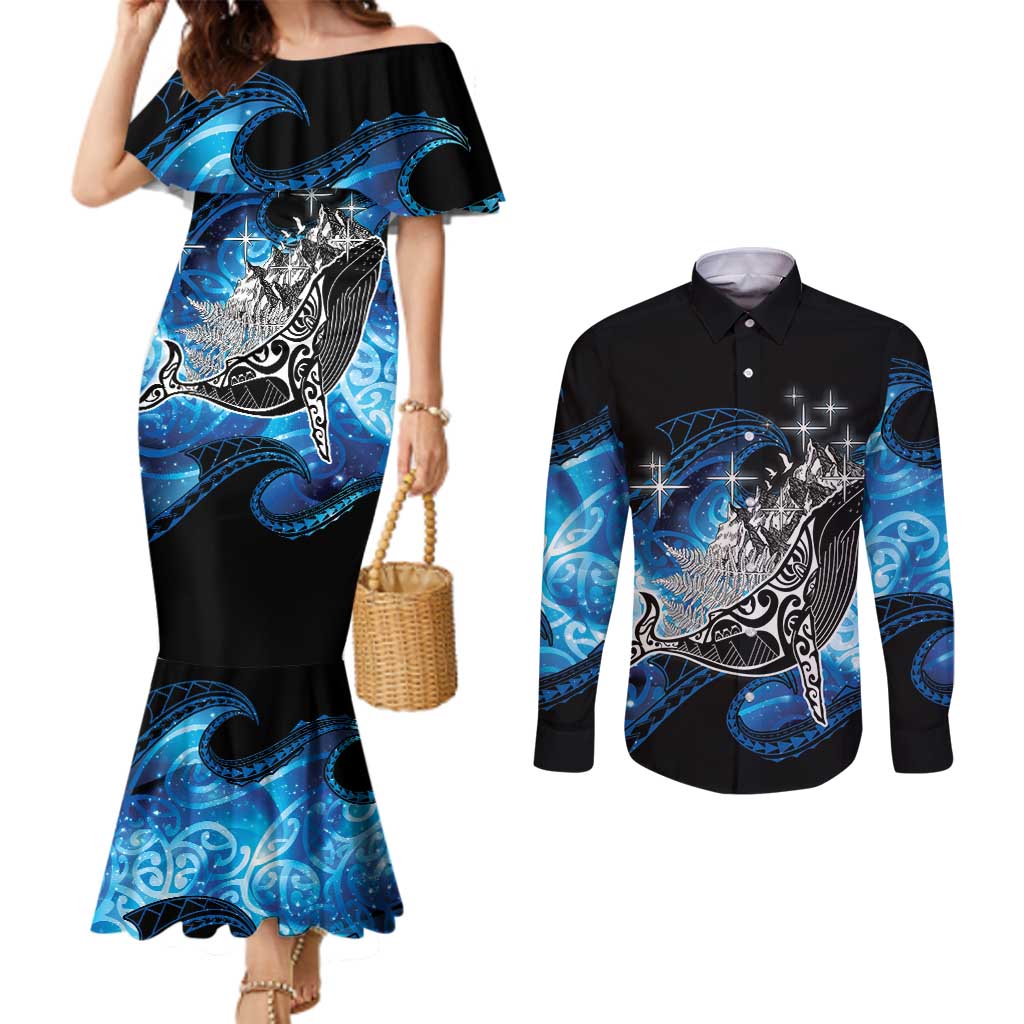 Maori Matariki Te Araroa Paikea Starry Couples Matching Mermaid Dress and Long Sleeve Button Shirt Tangaroa Whakatauki