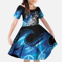 Maori Matariki Te Araroa Paikea Starry Family Matching Short Sleeve Bodycon Dress and Hawaiian Shirt Tangaroa Whakatauki LT7 Daughter's Dress Black - Polynesian Pride