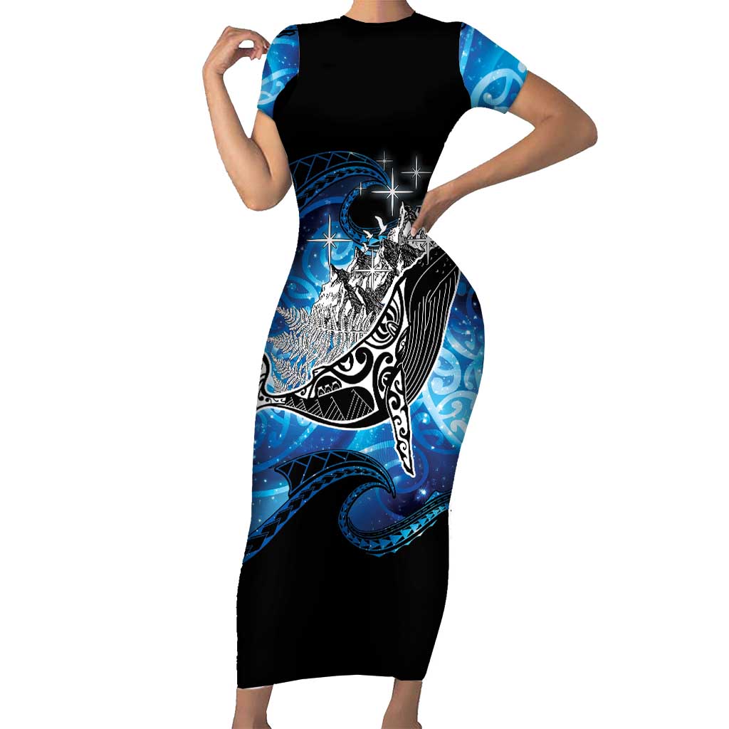 Maori Matariki Te Araroa Paikea Starry Family Matching Short Sleeve Bodycon Dress and Hawaiian Shirt Tangaroa Whakatauki LT7 Mom's Dress Black - Polynesian Pride