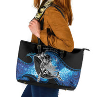 Maori Matariki Te Araroa Paikea Starry Leather Tote Bag Tangaroa Whakatauki LT7 Black - Polynesian Pride