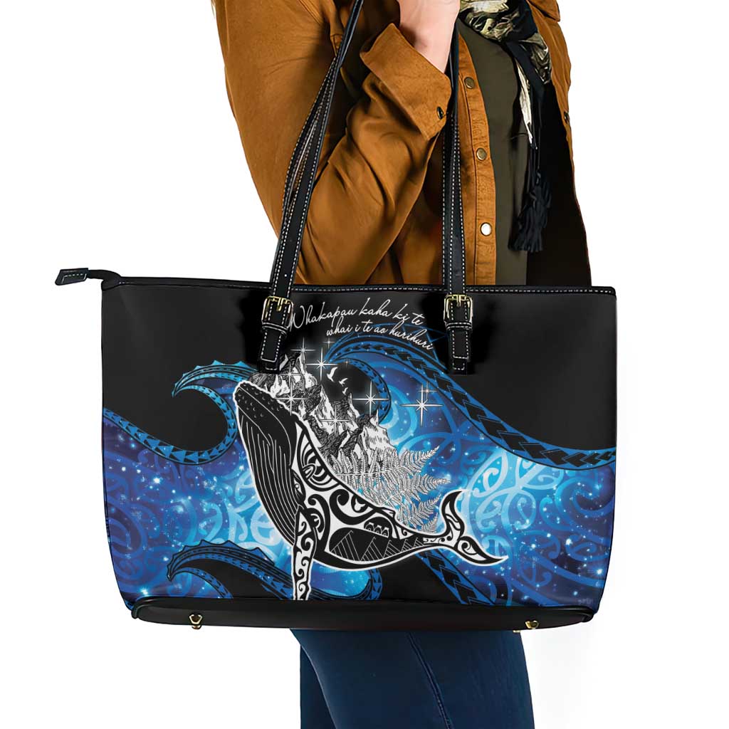 Maori Matariki Te Araroa Paikea Starry Leather Tote Bag Tangaroa Whakatauki LT7 - Polynesian Pride