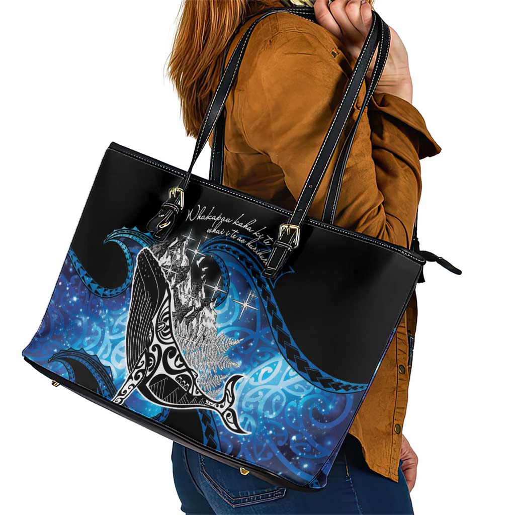 Maori Matariki Te Araroa Paikea Starry Leather Tote Bag Tangaroa Whakatauki LT7 - Polynesian Pride