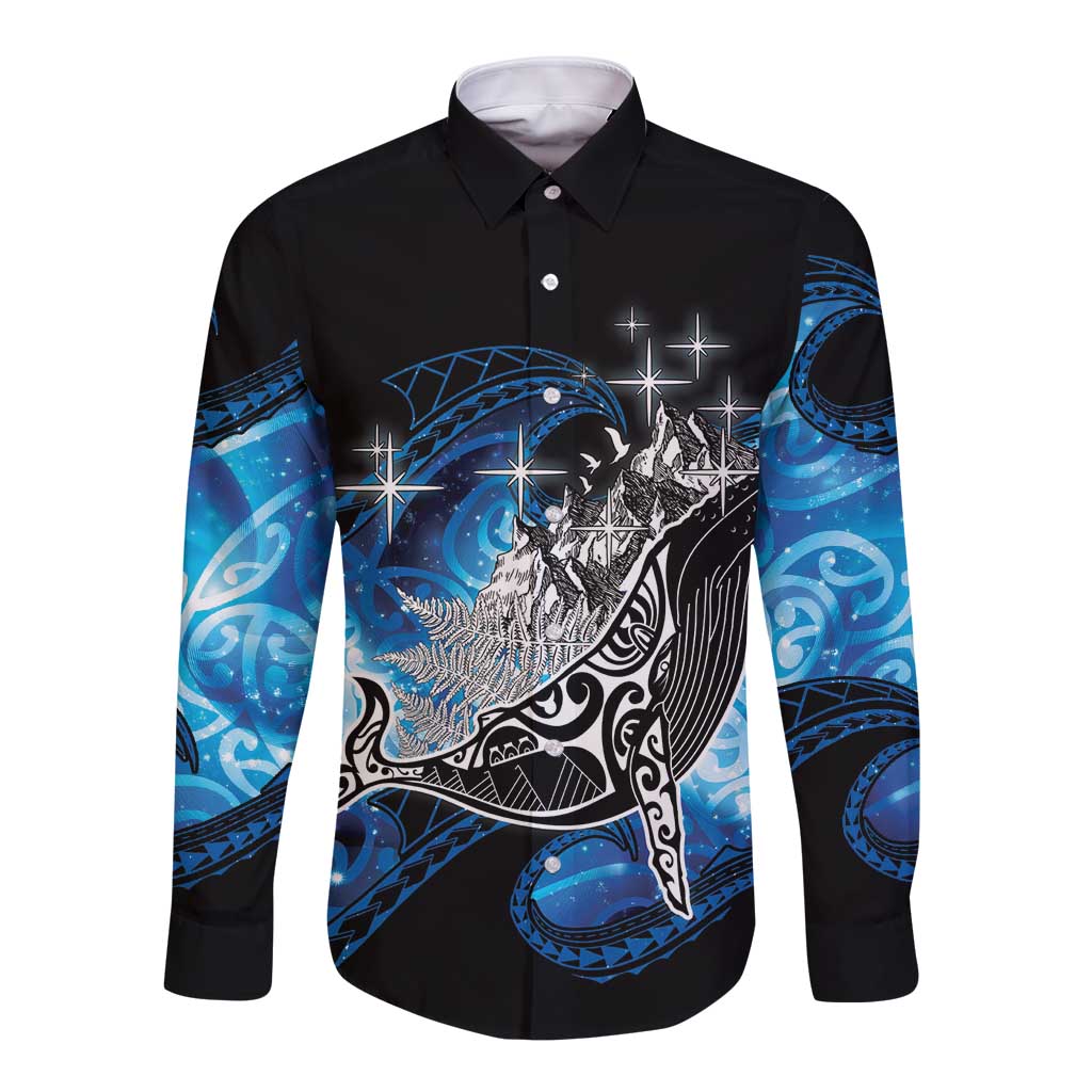 Maori Matariki Te Araroa Paikea Starry Long Sleeve Button Shirt Tangaroa Whakatauki LT7 Unisex Black - Polynesian Pride