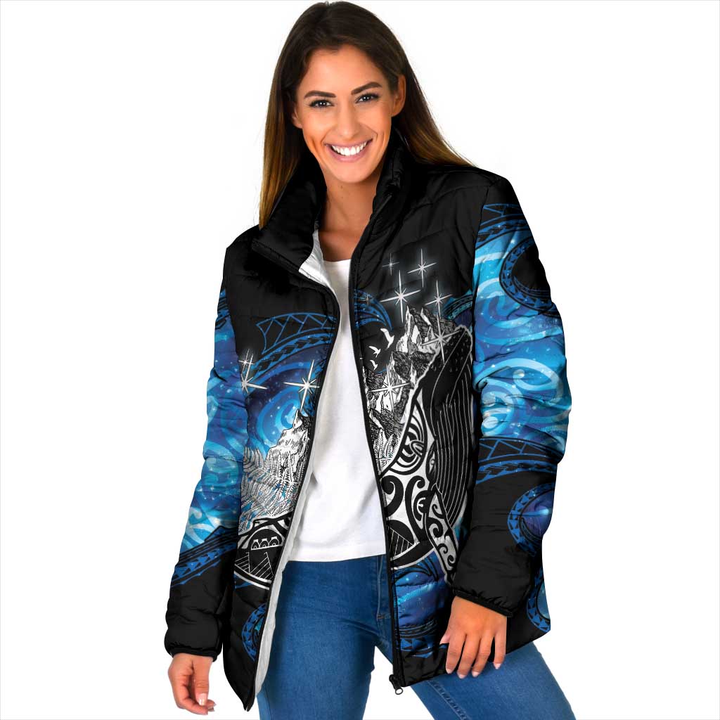 Maori Matariki Te Araroa Paikea Starry Padded Jacket Tangaroa Whakatauki LT7 Women Black - Polynesian Pride