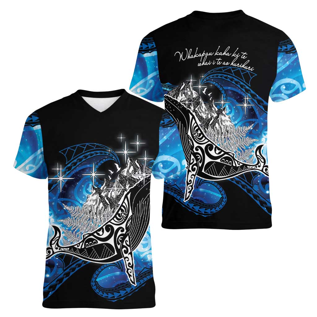 Maori Matariki Te Araroa Paikea Starry Women V-Neck T-Shirt Tangaroa Whakatauki LT7 - Polynesian Pride