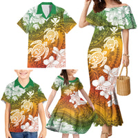 Kanaka Maoli Hawaii Flag Day Family Matching Mermaid Dress and Hawaiian Shirt Vibrant Frangipani