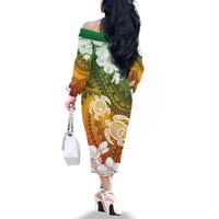 Kanaka Maoli Hawaii Flag Day Family Matching Off The Shoulder Long Sleeve Dress and Hawaiian Shirt Vibrant Frangipani