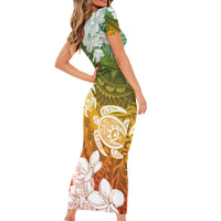 Kanaka Maoli Hawaii Flag Day Family Matching Short Sleeve Bodycon Dress and Hawaiian Shirt Vibrant Frangipani