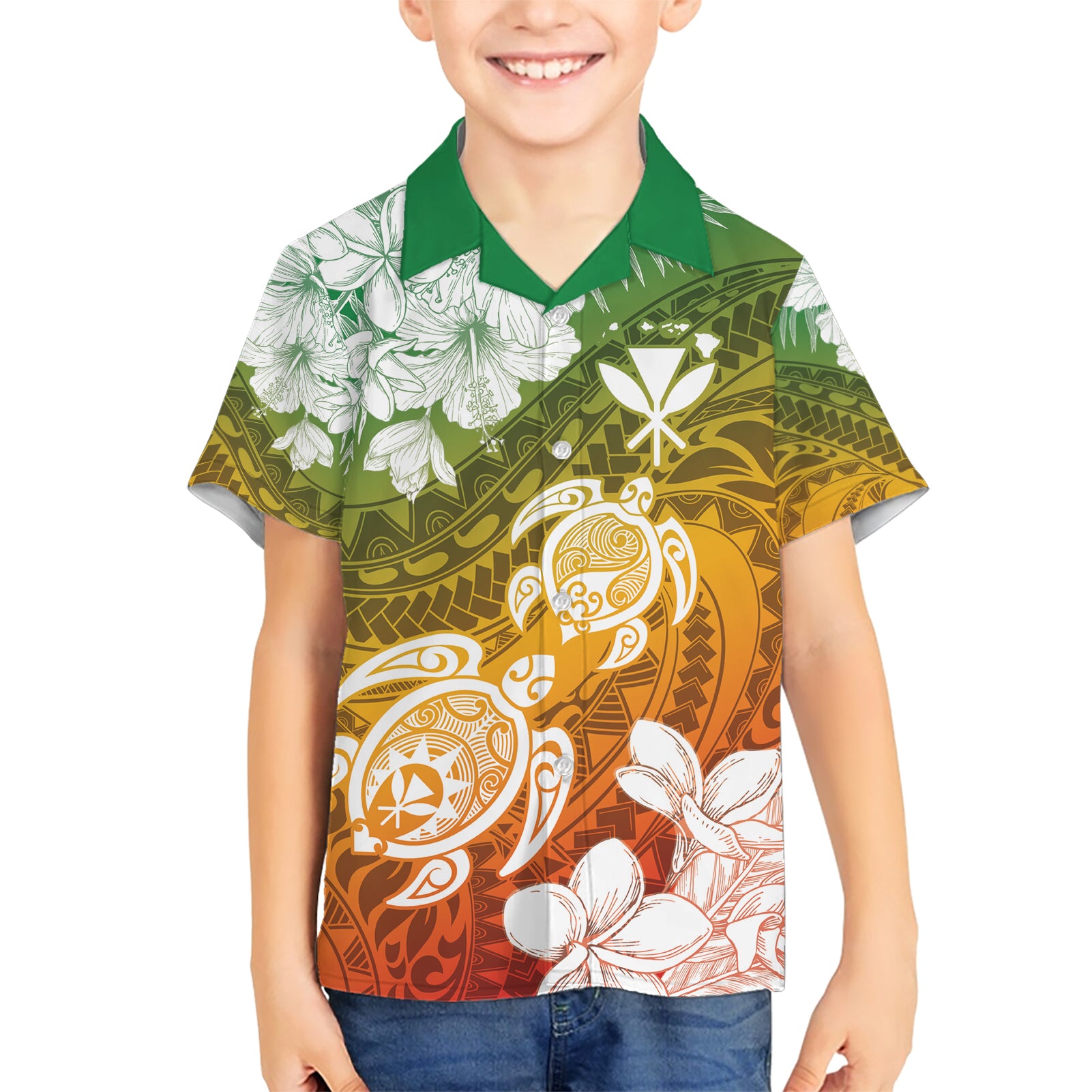 Kanaka Maoli Hawaii Flag Day Kid Hawaiian Shirt Vibrant Frangipani