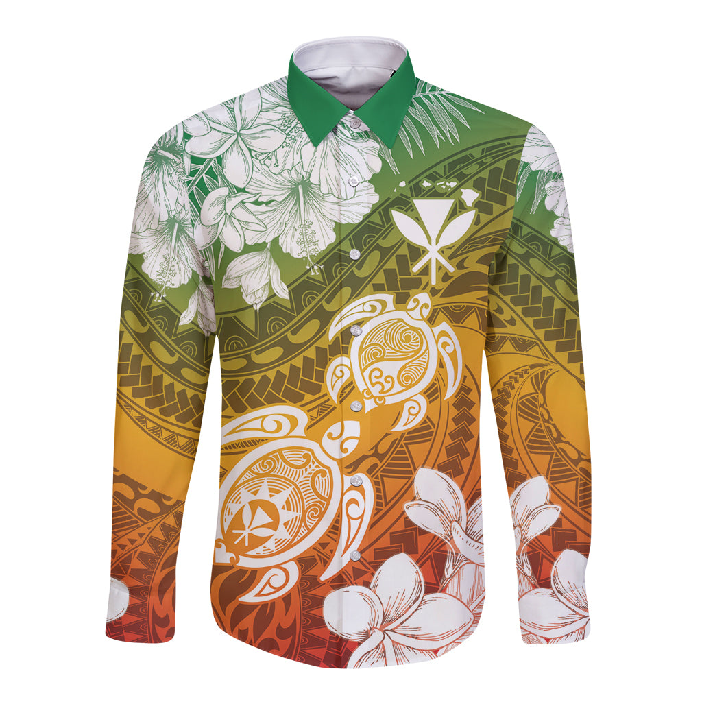 Kanaka Maoli Hawaii Flag Day Long Sleeve Button Shirt Vibrant Frangipani LT7 Unisex Colorful - Polynesian Pride