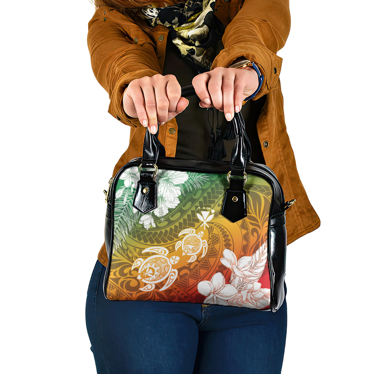 Kanaka Maoli Hawaii Flag Day Shoulder Handbag Vibrant Frangipani LT7 One Size Colorful - Polynesian Pride