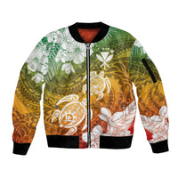 Kanaka Maoli Hawaii Flag Day Sleeve Zip Bomber Jacket Vibrant Frangipani