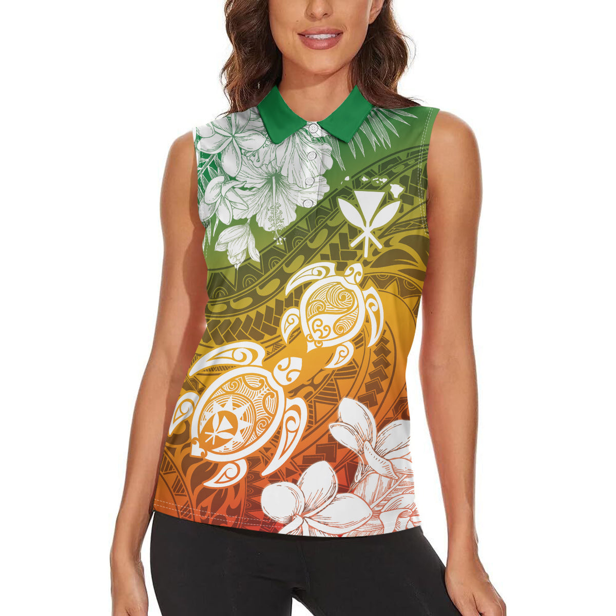 Kanaka Maoli Hawaii Flag Day Women Sleeveless Polo Shirt Vibrant Frangipani