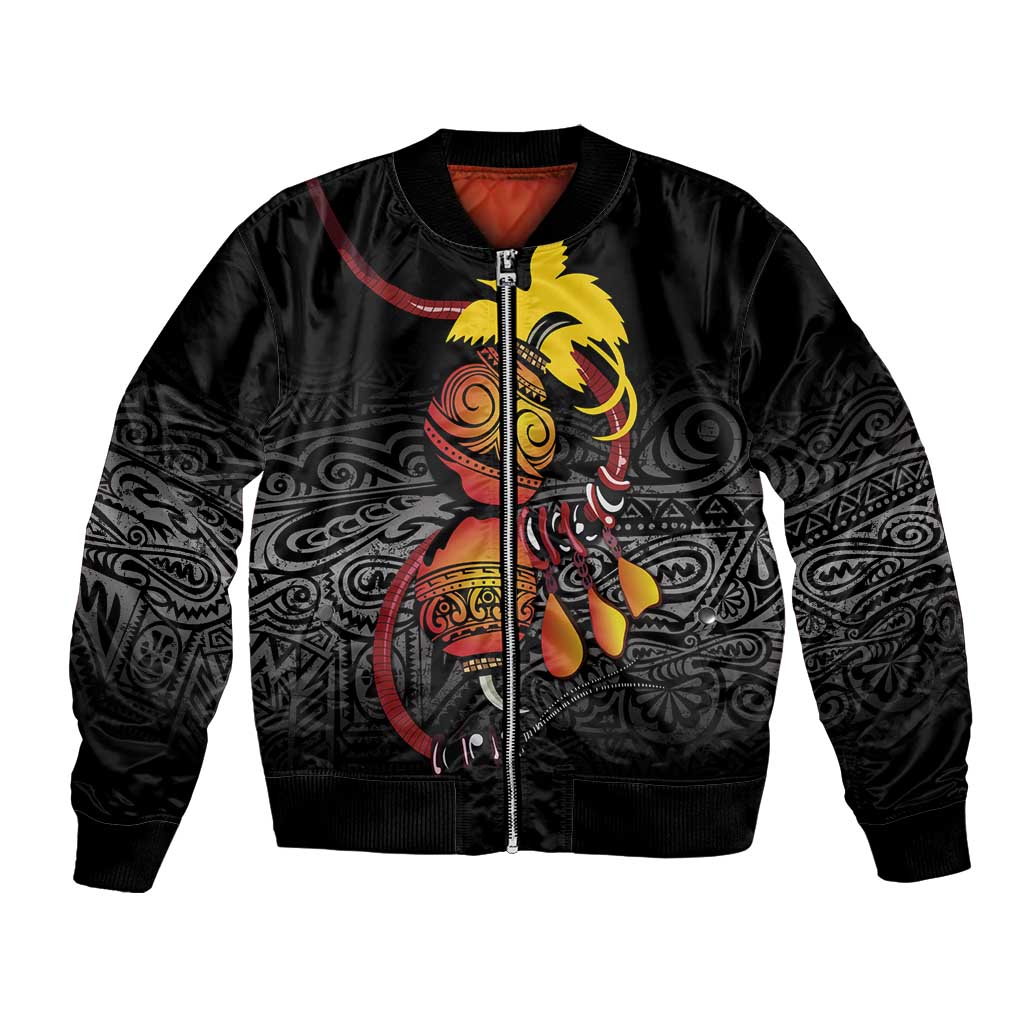 Personalized Papua New Guinea Milne Bay Bomber Jacket Bagi Necklace Mix Lime Pot Grunge LT7 Unisex Black - Polynesian Pride