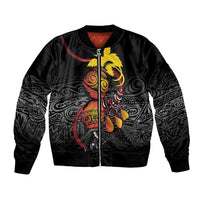 Personalized Papua New Guinea Milne Bay Bomber Jacket Bagi Necklace Mix Lime Pot Grunge LT7 Unisex Black - Polynesian Pride
