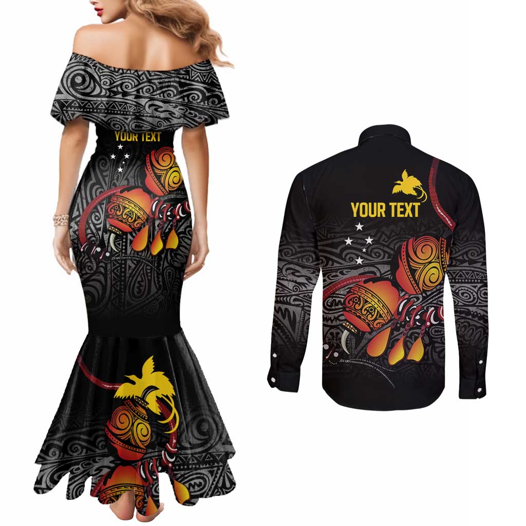Personalized Papua New Guinea Milne Bay Couples Matching Mermaid Dress and Long Sleeve Button Shirt Bagi Necklace Mix Lime Pot Grunge