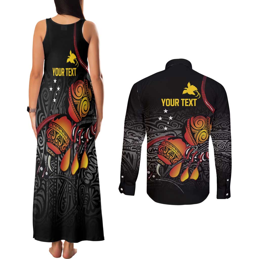 Personalized Papua New Guinea Milne Bay Couples Matching Tank Maxi Dress and Long Sleeve Button Shirt Bagi Necklace Mix Lime Pot Grunge