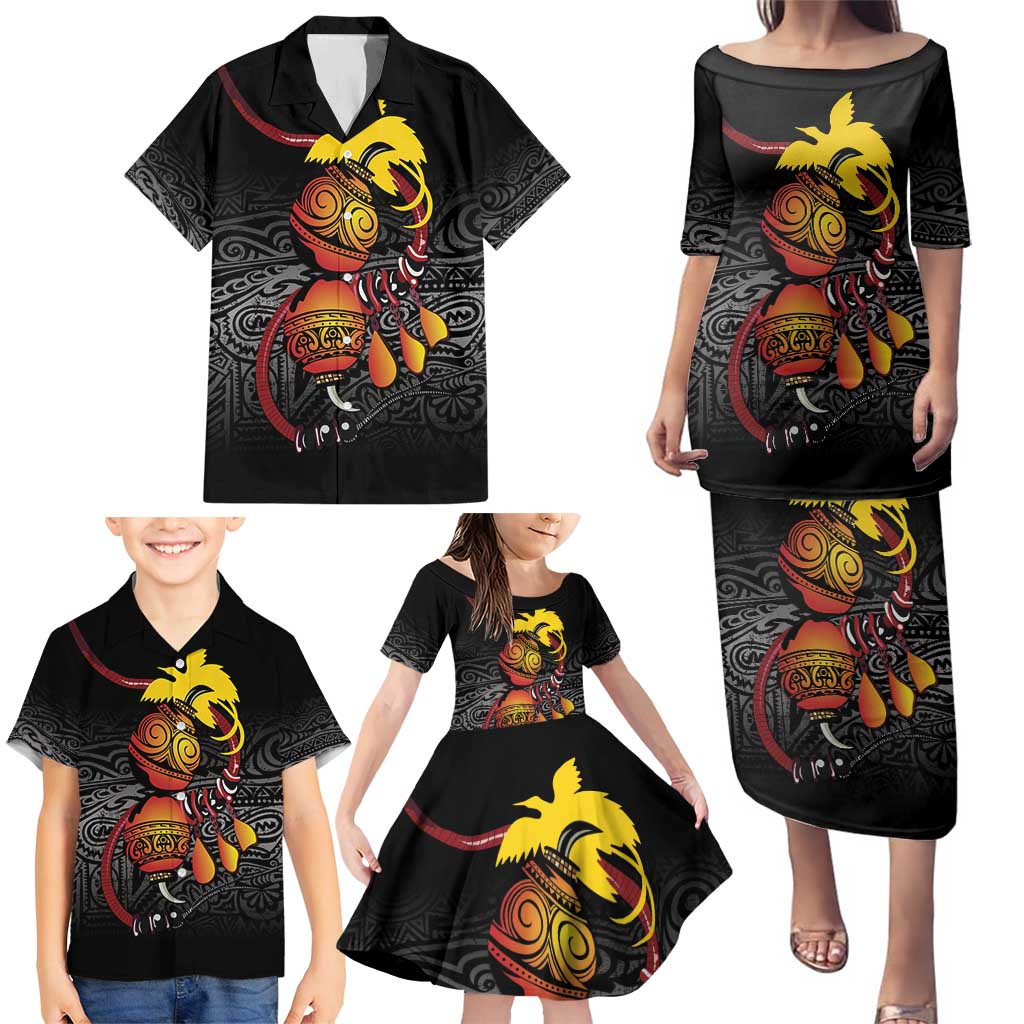 Personalized Papua New Guinea Milne Bay Family Matching Puletasi and Hawaiian Shirt Bagi Necklace Mix Lime Pot Grunge