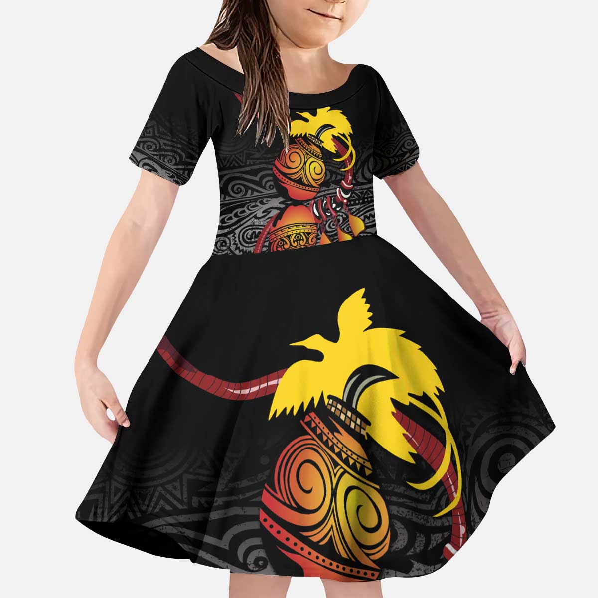 Personalized Papua New Guinea Milne Bay Kid Short Sleeve Dress Bagi Necklace Mix Lime Pot Grunge