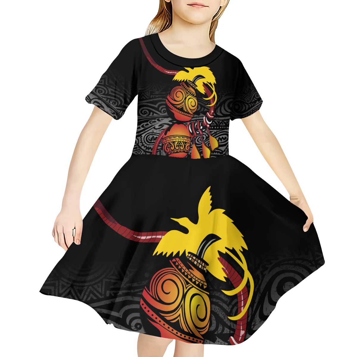 Personalized Papua New Guinea Milne Bay Kid Short Sleeve Dress Bagi Necklace Mix Lime Pot Grunge