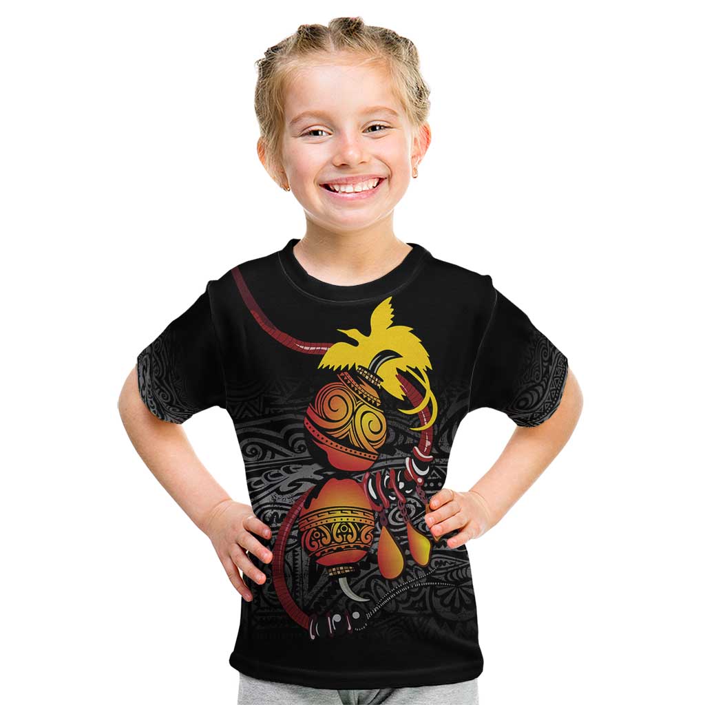 Personalized Papua New Guinea Milne Bay Kid T Shirt Bagi Necklace Mix Lime Pot Grunge LT7 Black - Polynesian Pride