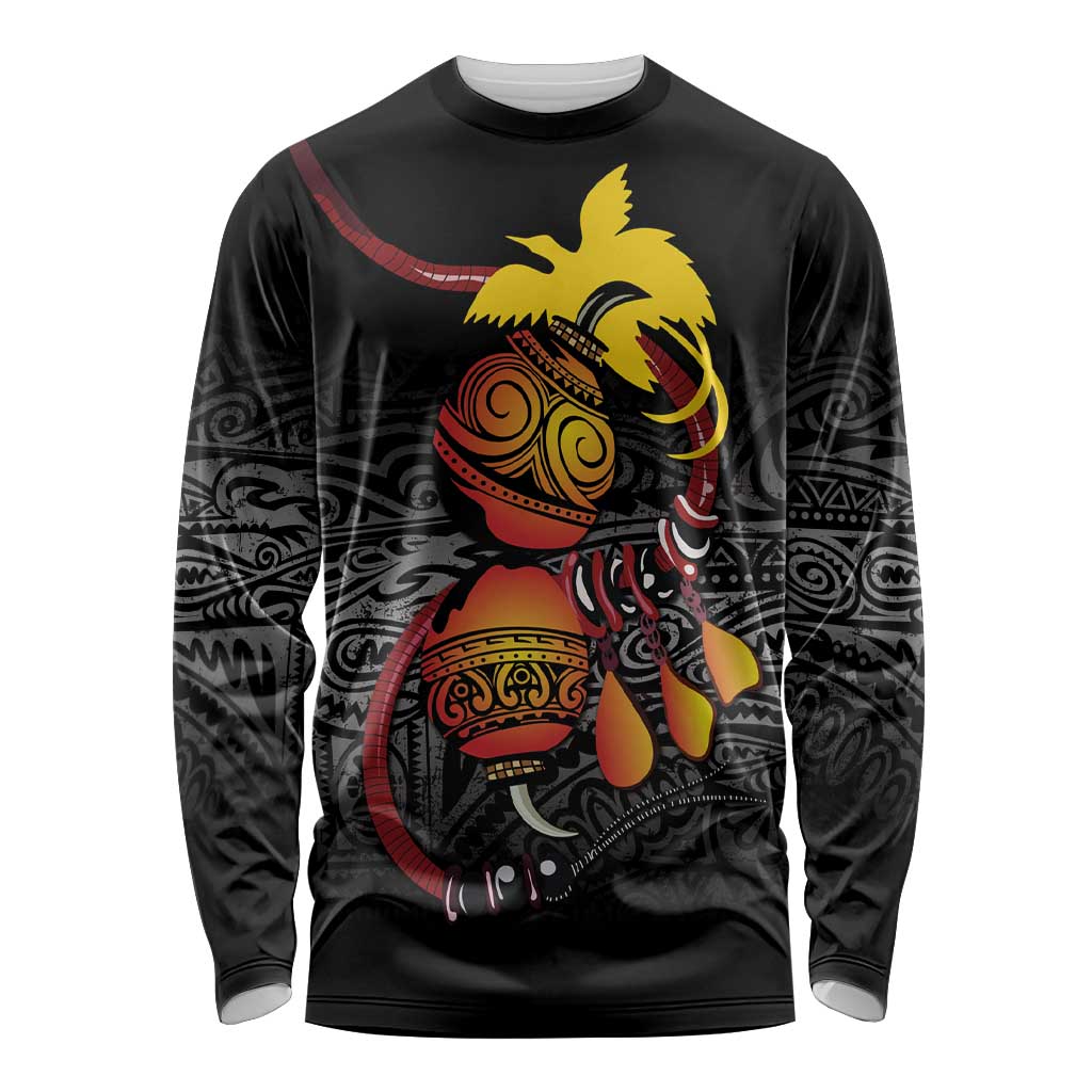Personalized Papua New Guinea Milne Bay Long Sleeve Shirt Bagi Necklace Mix Lime Pot Grunge LT7 Unisex Black - Polynesian Pride