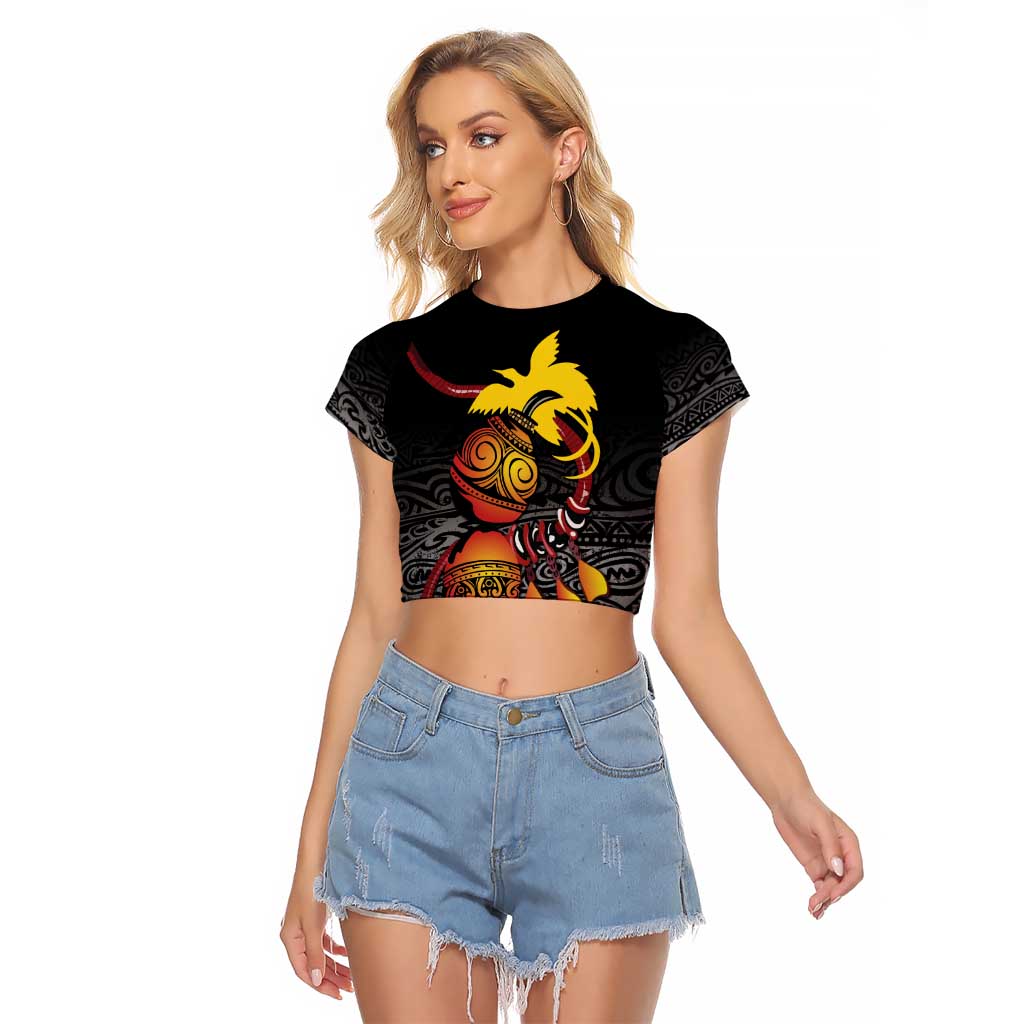 Personalized Papua New Guinea Milne Bay Raglan Cropped T Shirt Bagi Necklace Mix Lime Pot Grunge LT7 Female Black - Polynesian Pride