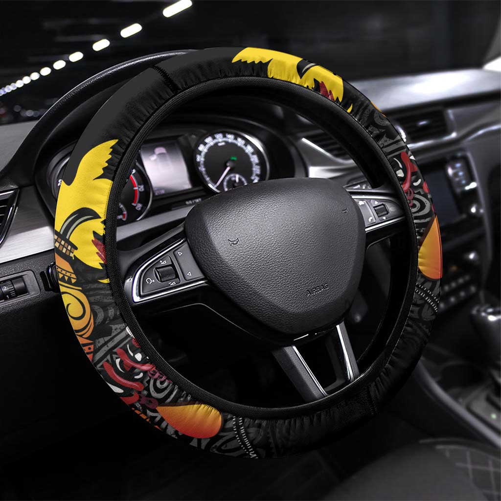 Papua New Guinea Milne Bay Steering Wheel Cover Bagi Necklace Mix Lime Pot Grunge LT7 Universal Fit Black - Polynesian Pride