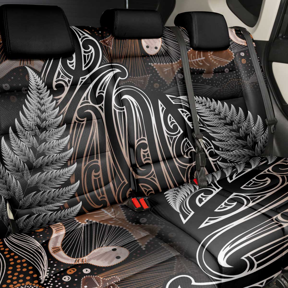 Aotearoa Maori - Australia Indigenous Back Car Seat Cover Koiri Whakairo Mix Aboriginal Art - Polynesian Pride